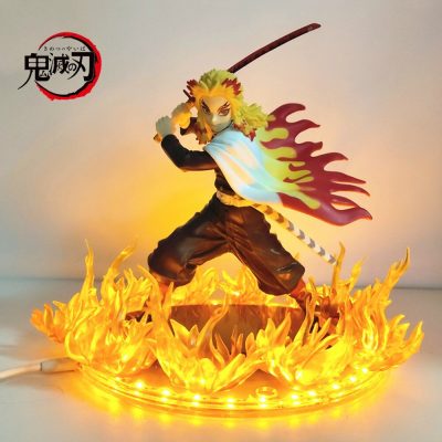 Anime Figures Demon Slayer Rengoku Kyoujurou Fire Led Scene DIY PVC Action Figure Toy 21cm Kimetsu - Demon Slayer Merch