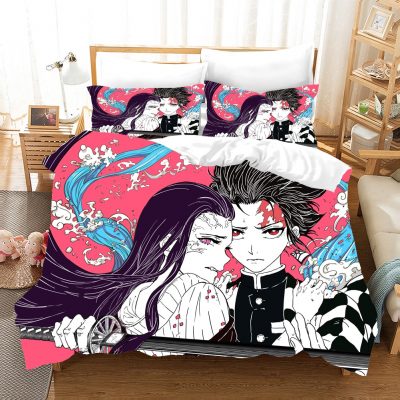 Pink Demon Slayer Bedding Set Anime Yazuko Modern Luxury Duvet Cover Sets Comforter Bed Linen Queen 1 - Demon Slayer Merch