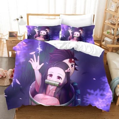 Pink Demon Slayer Bedding Set Anime Yazuko Modern Luxury Duvet Cover Sets Comforter Bed Linen Queen 4 - Demon Slayer Merch