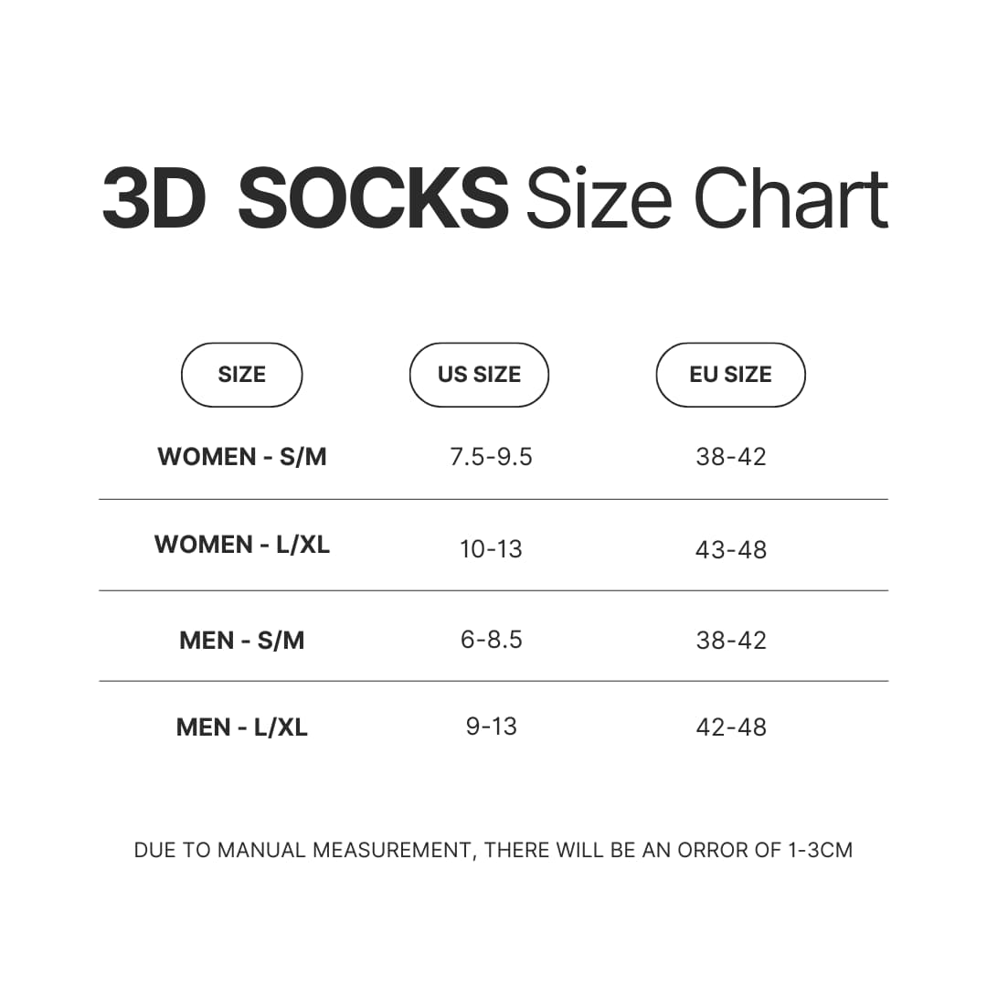 3D Socks Size Chart - Demon Slayer Merch